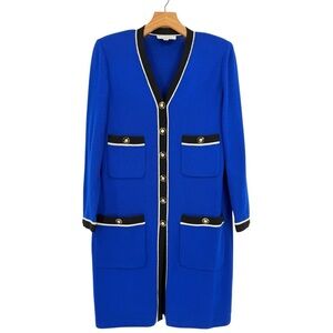 St. John Collection Royal Blue Santana Knit Button Up Sweater Cardigan Size M